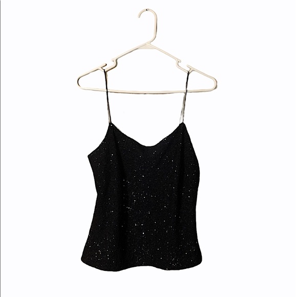 None Tops - Sequined Black Spaghetti Strap Top